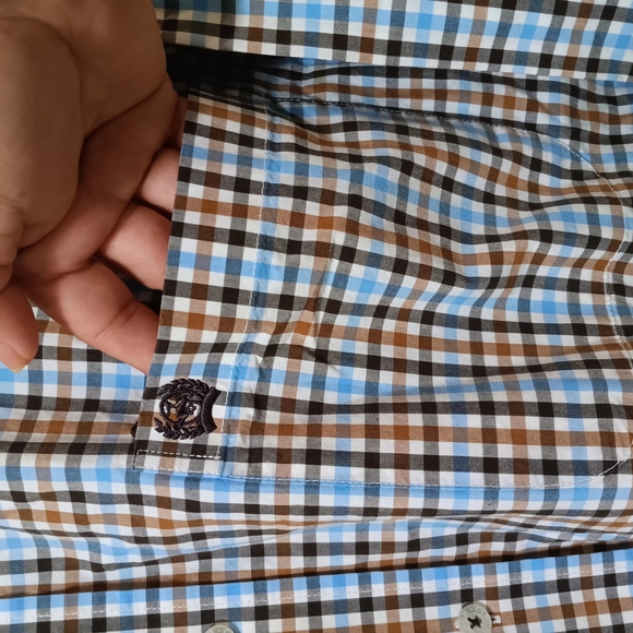 Men's Blue and Brown Checkered Shirt - Picture 3 of 5